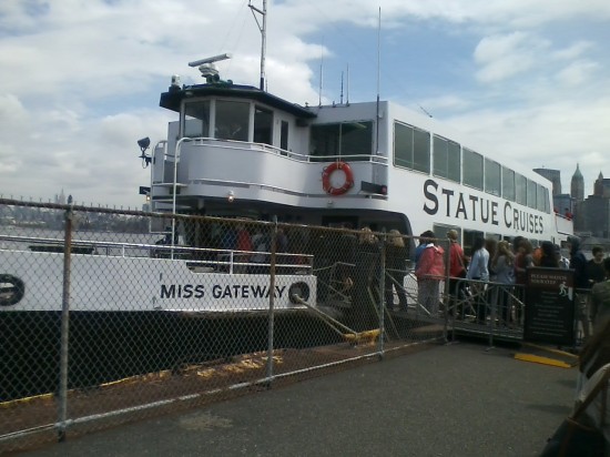 boarding the cruise to the Statue of Liberty